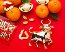 Бесплатное фото Новый год китайский 2021 цитрусовые и бык