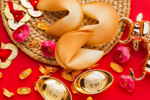 New year chinese 2021 fortune cookies top view