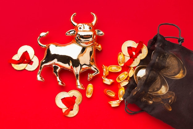 New year chinese 2021 golden traditional ox