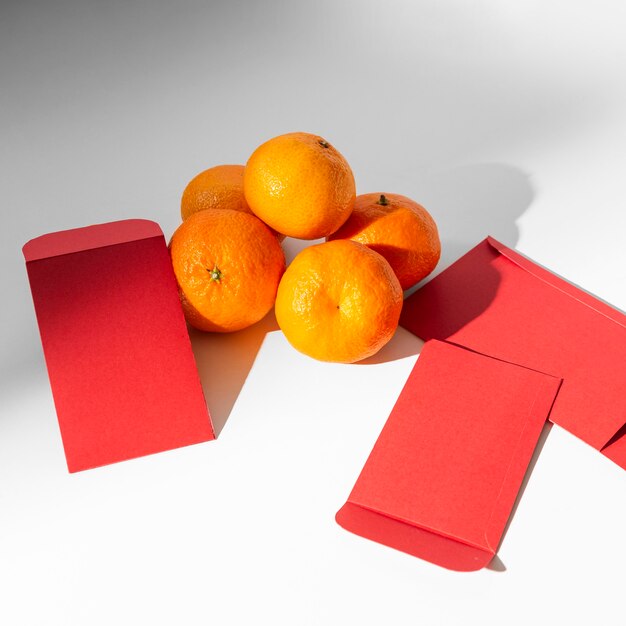 New year chinese 2021 oranges and envelopes