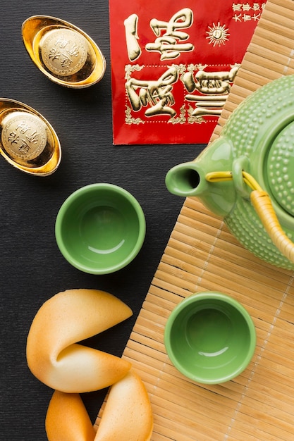 Free photo new year chinese 2021 set of teapot and cups