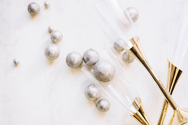 New year composition with silver balls
