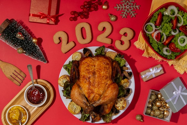 Free photo new year food assortment above view