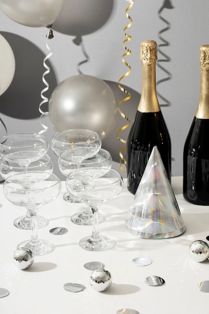 New year party arrangement with glasses and drinks