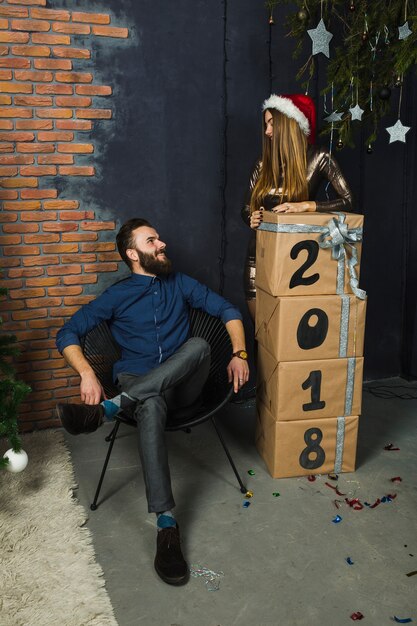 New year party with boxes