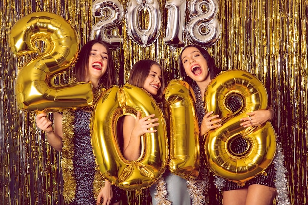 New year party with three girls