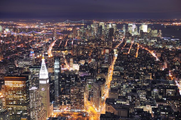 New York City Manhattan skyline aerial view at dusk