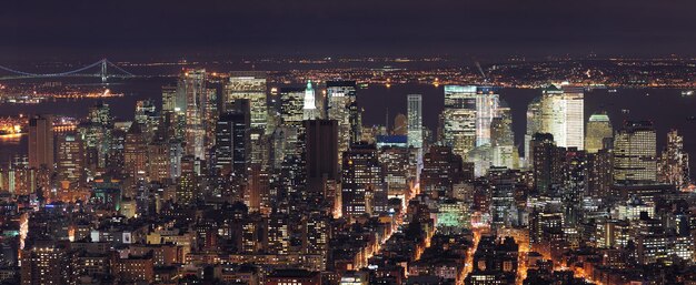 New York City Manhattan skyline panorama aerial view at dusk