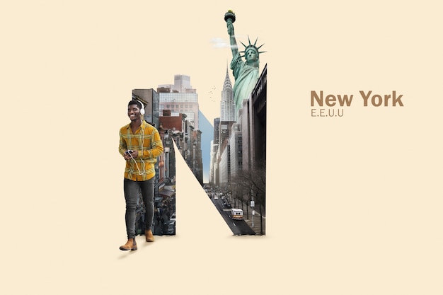 Коллаж с названием города нью-йорк