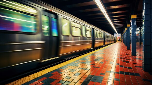New york city subway train in motion