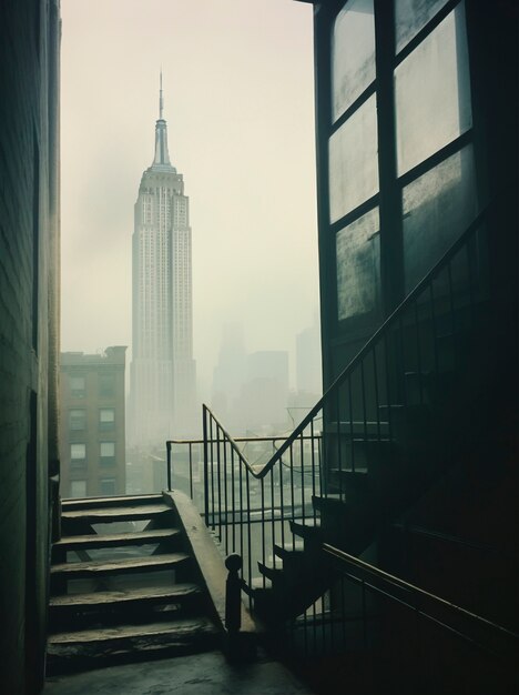 안개가 자욱한 날의 뉴욕 엠파이어 스테이트 빌딩