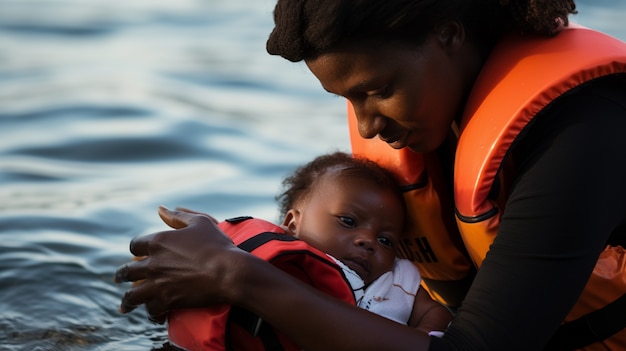 Free photo newborn baby saved from the migration crisis