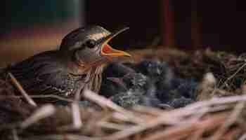 Foto gratuita pulcino appena nato che emerge dall'accogliente nido di animali generato dall'intelligenza artificiale