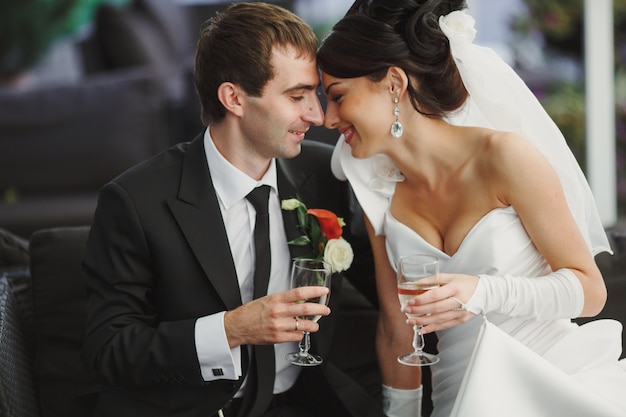 Newlyweds forehead to forehead