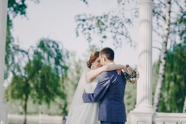 Newlyweds forehead to forehead