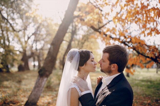 Newlyweds in a forest