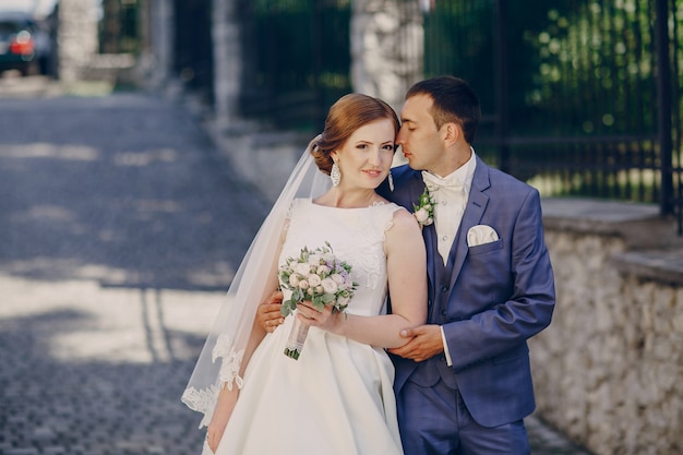 Newlyweds walking