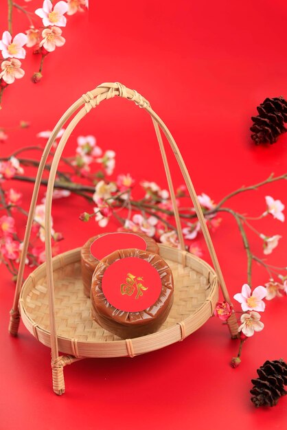 Nian gao or chinese new year sweet rice cake (tikoy, fa gao), popular as kue keranjang or kue bakul