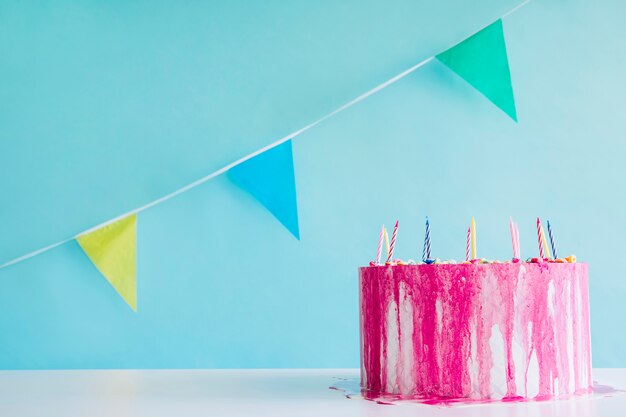 Nice birthday cake and flag garland