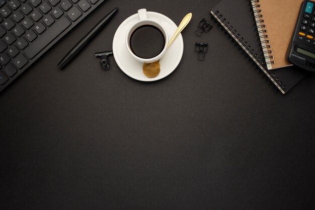 Nice business desk on black background