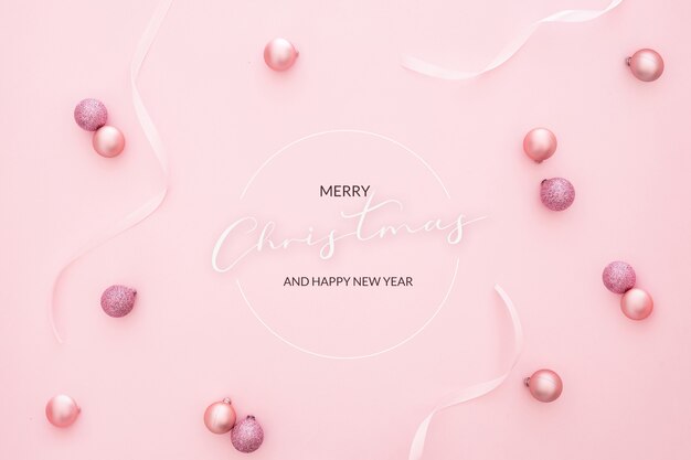 Free Photo nice christmas background with balls on pink background