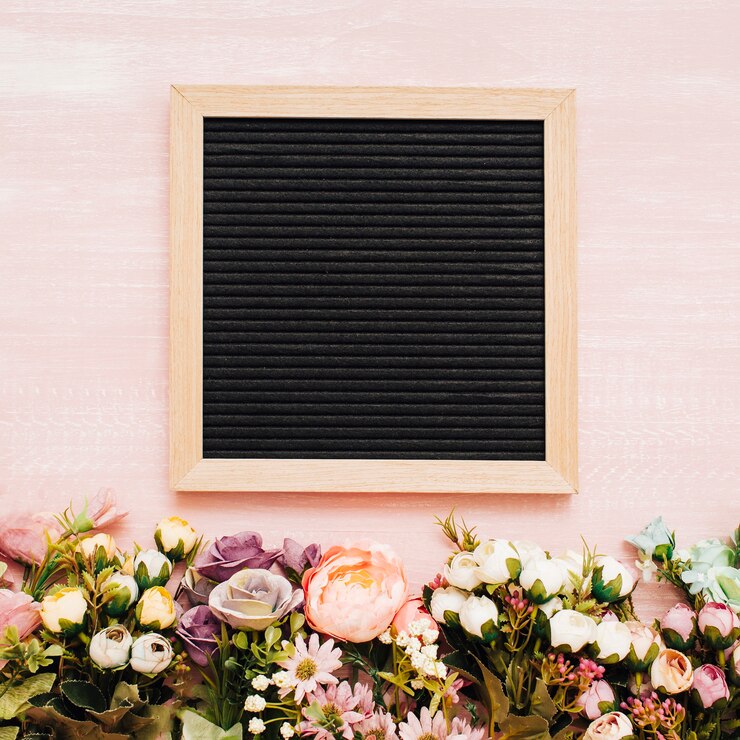 nice flowers with chalkboard