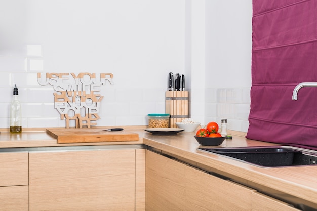 Nice kitchen corner table with products