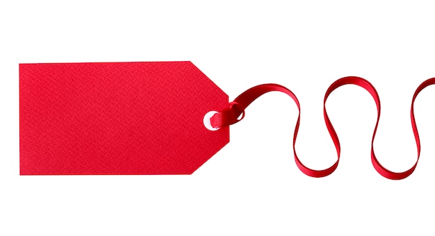 Бесплатное фото Красный подарок тег с лентой фигурные