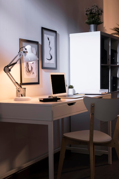 Nice and organised workspace with lamp