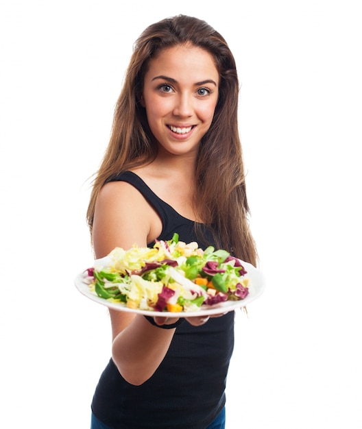 Nice slim model offers a salad 