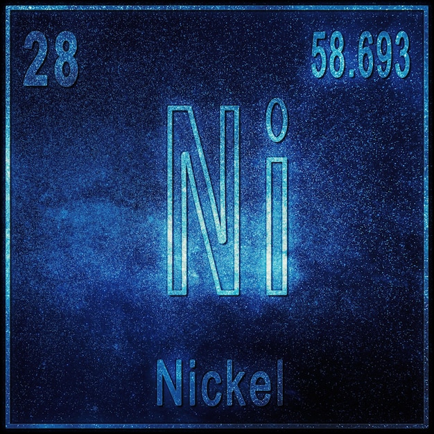 니켈 화학 원소, 원자 번호와 원자량이 있는 기호, 주기율표 원소