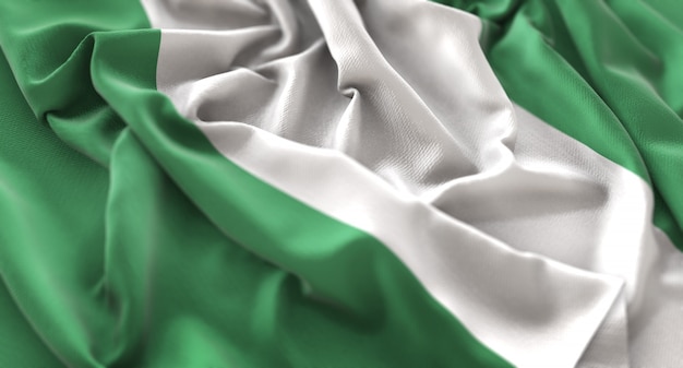 Nigeria Flag Ruffled Beautifully Waving Macro Close-Up Shot