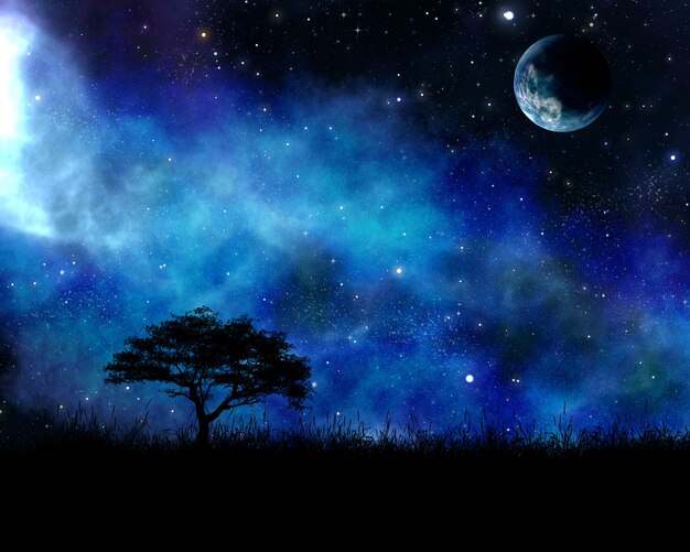 우주 하늘에 대 한 나무와 밤 풍경