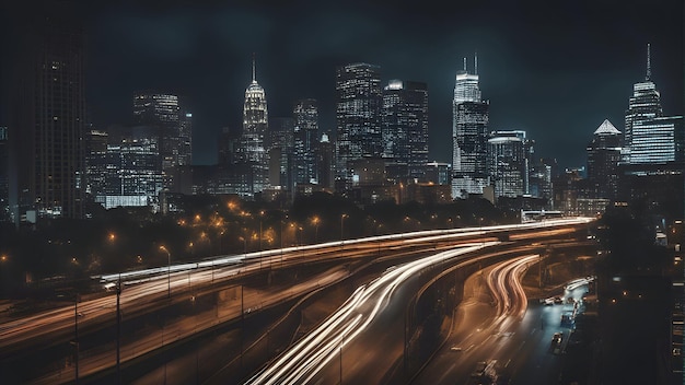 Free photo night traffic in the city light trails on the road long exposure