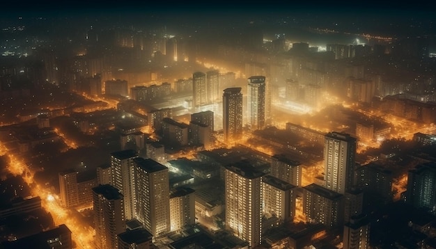 Foto gratuita una vista notturna di una città con un cielo nebbioso