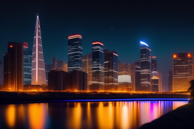 Foto gratuita una vista notturna dello skyline di sharjah