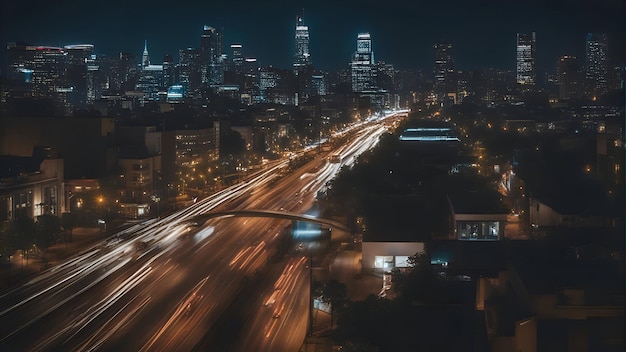 Free photo night view of the streets of the city of los angeles california