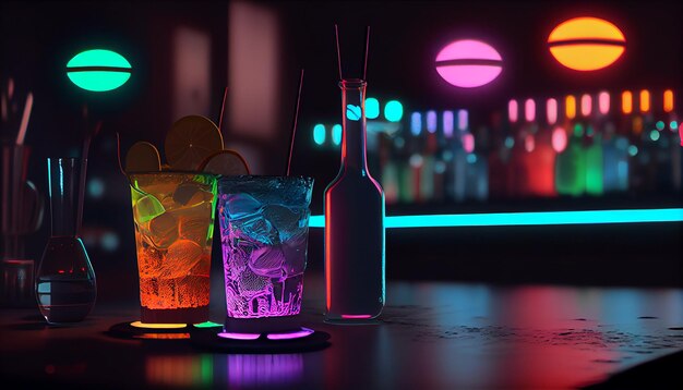 Nightlife celebration at multi colored bar establishment generative AI