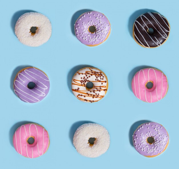 Nine colorful sweeties donuts