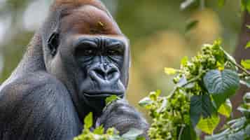 Free photo noble silverback gorilla the leader of its closeknit family displaying strength and intelligence