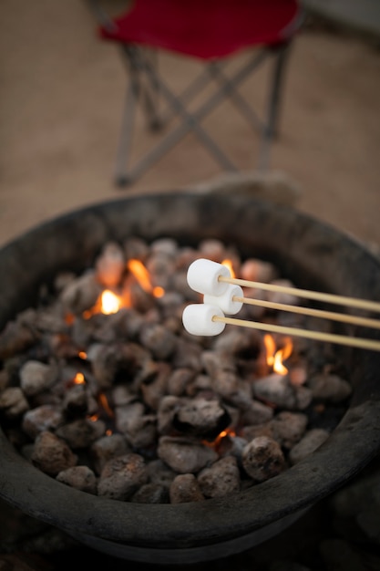 무료 사진 마시멜로가 있는 유목민 가족 개념