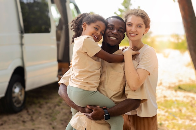 Free photo nomad family traveling and living in a van