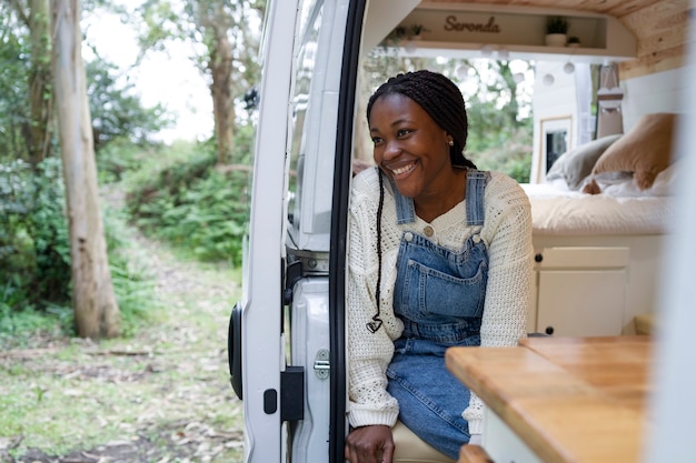 Free photo nomad woman traveling with family