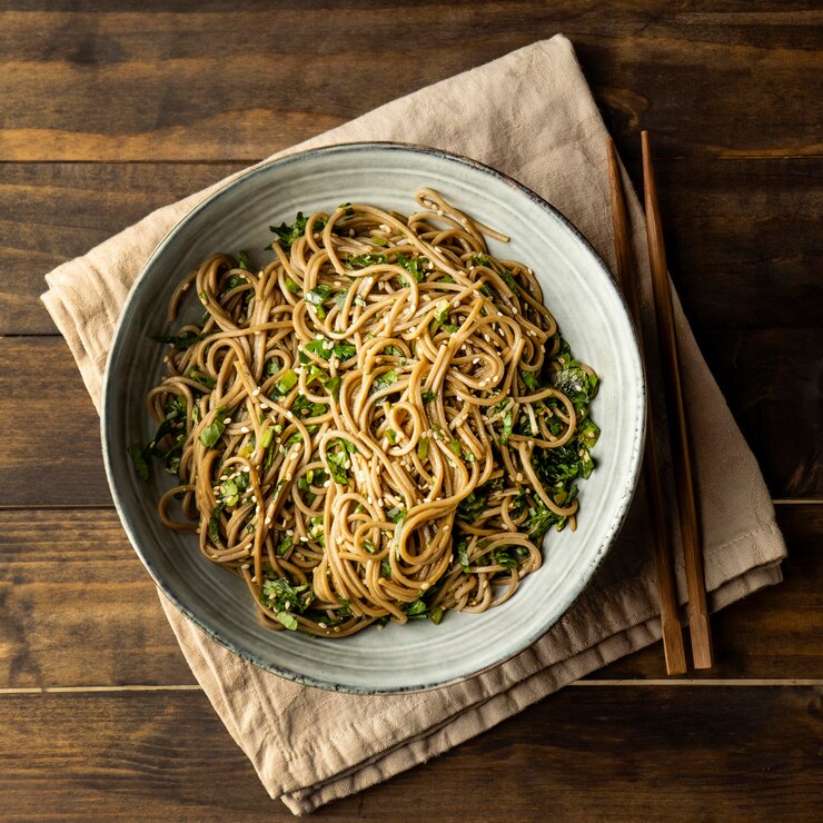 Free Photo noodles in a bowl composition