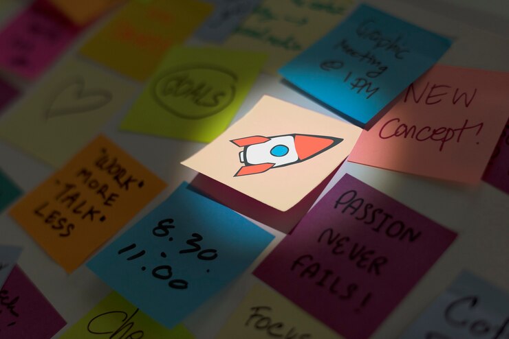 Free Photo note memo papers post it and rocket start up icon
