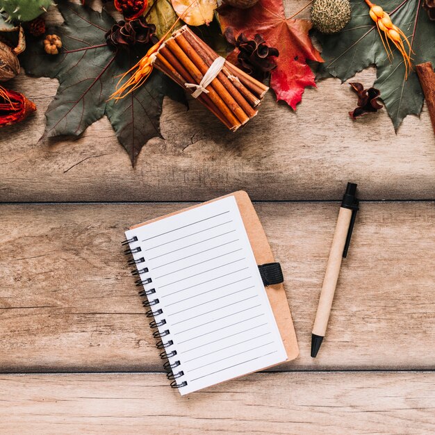 Notebook among colourful leaves