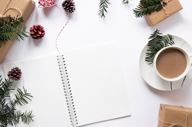 Notebook mock-up with pine branches