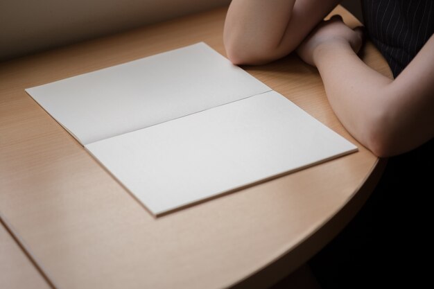 notebook on wooden table