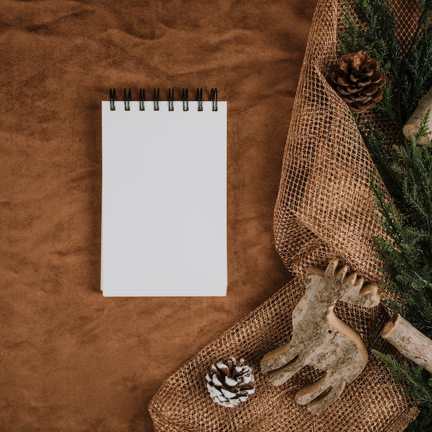 Notepad and christmas decoration