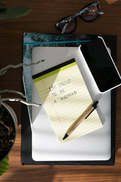 notepad of girl from above